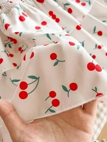 少女樱桃印花荷叶边下摆松紧腰半身裙 - 白色 - 查看 5