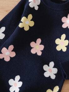 Round Neck Long Sleeve Floral Jacquard Dress, Versatile For Outdoor And Indoor Wear Baby Girls Winter Clothes Baby Girls Fall Clothes Baby Girl Fall Outfits - Black - View 3