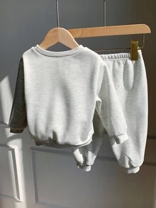 SHEIN 2pcs/Set Kids Casual Sporty Knit Letter Print Long Sleeve Fleece Sweatshirt And Jogger Pants Tracksuit, Suitable For Autumn/Winter Boys Sweat Set Boys New York Outfit Fall