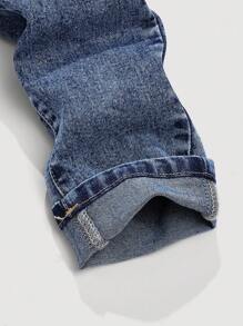 SHEIN 青少年男孩石洗做旧紧身牛仔裤，适合返校服装和秋季服装 - 深色水洗藍 - 查看 4