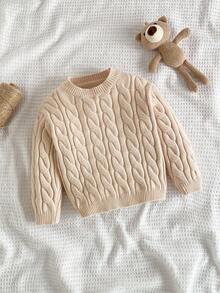 幼儿男童扭纹简约套头毛衣，日常穿着