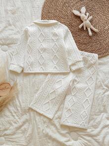 SHEIN 2pcs/Set Toddler Boys' Casual Versatile Polo Collar Long Sleeve Top And Pants Set, Suitable For Spring, Autumn, Winter, Daily Wear Fall - White - View 2