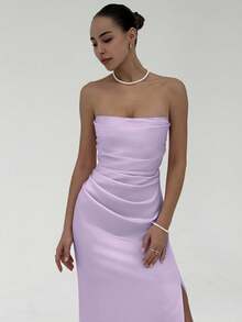 Aloruh Váy dài màu trơn cho nữ, thời trang cho mùa hè - Màu tím - Xem 6