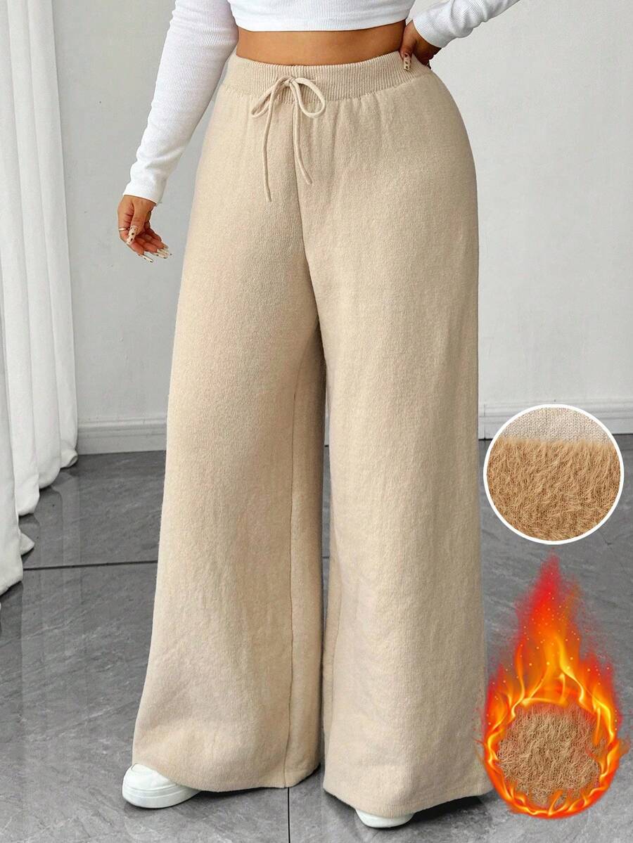 Elenzga Plus Size Casual Thermal Lined Drawstring Sweatpants Winter Fall Autumn - Apricot - View 1