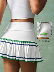 VARSITIE Fustă sport cu dungi contrastante, plisată, talie suprapusă și pantaloni scurți