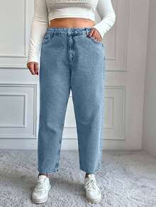 EURMUSE Plus Size Women's Fashion Casual Pocket Skinny Jeans - Light Wash - View 1