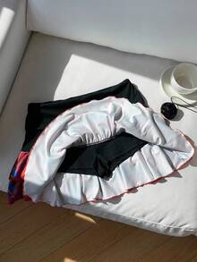 Comfortcana 女式夏季时尚格子拼布荷叶边下摆迷你裙 - 彩色 - 查看 5