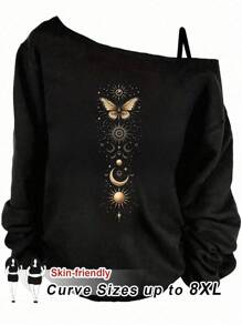 SHEIN CURVE+ Áo thun tay dài một bên vai cỡ lớn, tối giản, thường ngày cỡ lớn/Mùa thu/Mùa đông - Nhiều màu - Xem 1