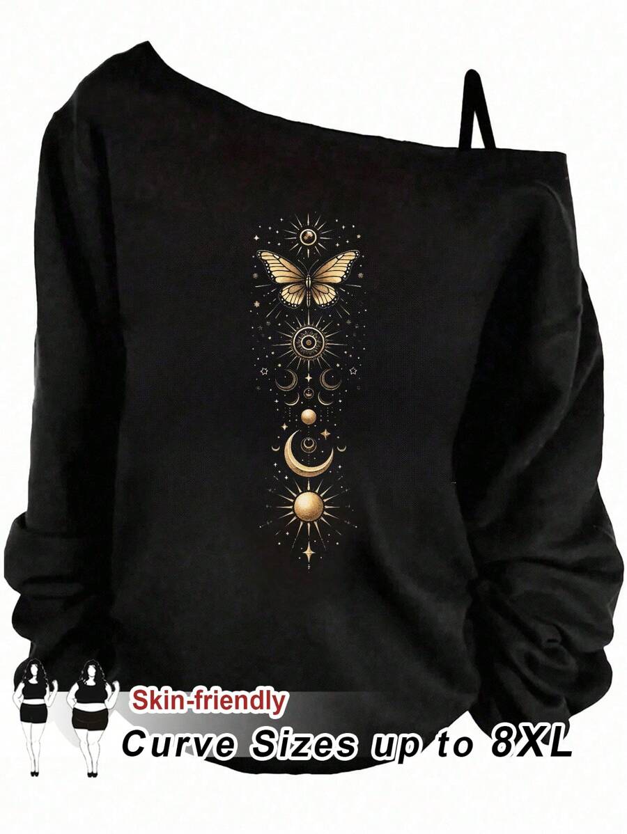 SHEIN CURVE+ Áo thun tay dài một bên vai cỡ lớn, tối giản, thường ngày cỡ lớn/Mùa thu/Mùa đông - Nhiều màu - Xem 1