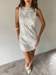 Aloruh Women's Sexy Backless Embroidered Chiffon Mini Dress, Sleeveless A-Line Bodycon Clubwear, Suitable For Spring/Summer Vacation - Beige - View 7