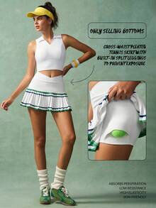 VARSITIE Fustă sport cu dungi contrastante, plisată, talie suprapusă și pantaloni scurți