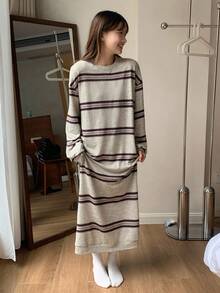 DAZY 青少年/青年女孩休闲宽松条纹家居服，秋季