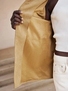 Lumivelle 女式简约宽松休闲仿麂皮长袖薄款夹克 - 黃色 - 查看 7