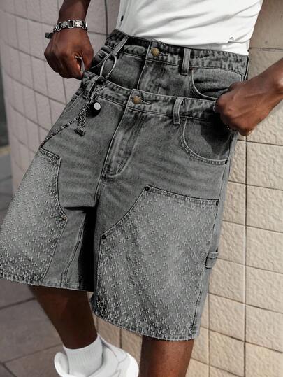 Street Life Pantalones cortos de mezclilla cargo con doble cintura para hombres