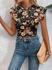SHEIN LUNE Damen Lässig Blümchen Bodysuit, geeignet für Frühling/Sommer, Retro Blümchen, Landhaus, Vintage - Verschiedenfarbig - Übersicht 4