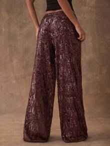 SHEIN BAE 女士时尚派对系带宽松亮片长裤