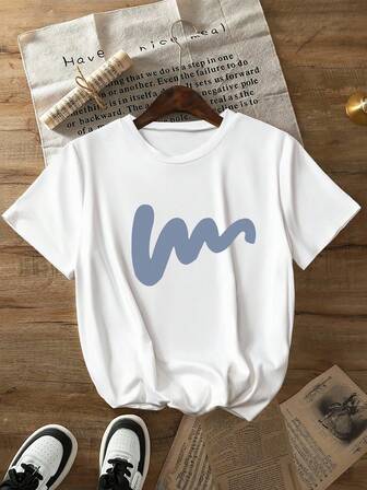 Wave Letter Print Design Men's Fashionable Crew Neck Short Sleeve T-Shirt