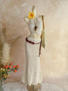 Soleia 新款波西米亚风热带优雅 2 件套：蝴蝶结吊带无袖上衣和宽松网眼裙，适合海滩、婚礼宾客、毕业典礼、圣帕特里克节、春假、复活节、音乐节、秋冬度假