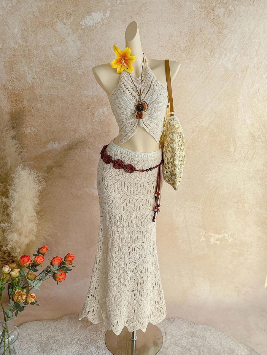 Soleia 新款波西米亚风热带优雅 2 件套：蝴蝶结吊带无袖上衣和宽松网眼裙，适合海滩、婚礼宾客、毕业典礼、圣帕特里克节、春假、复活节、音乐节、秋冬度假