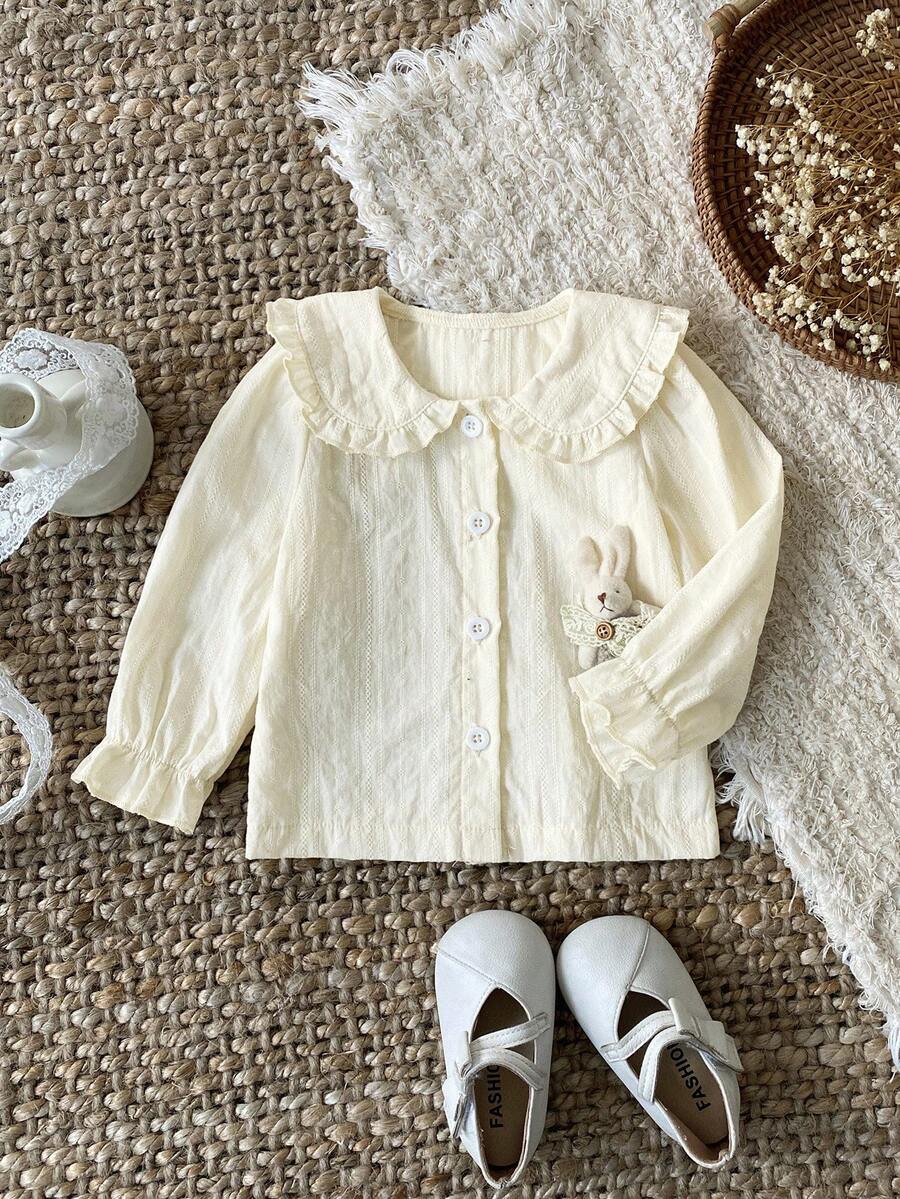 SHEIN Baby Girls Rabbit Doll Decor Peter Pan Collar Long Sleeve Blouse ...
