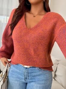 Flirla Loose V-Neck Casual Plus Size Knit Pullover Sweater For Women Fall Winter Cloth For Women Autumn - Orange - View 7