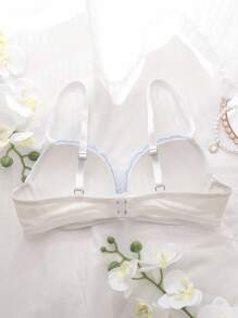 DelicateAllure Romantic Floral Embroidered Light Blue & White 3/4 Cup Underwired Push-Up Bra, Everyday Wear, Back To School Season  Cozy And Elegant Details