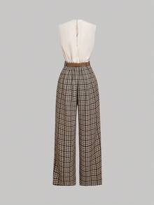 SHEIN MOD 大码女装夏季欧美时尚性感纯色挂脖金属装饰修身休闲连体裤 - 彩色 - 查看 2