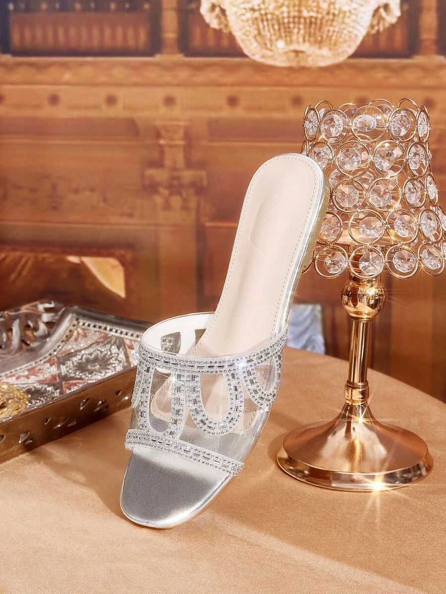 CUCCOO TILAWA 女士水钻装饰平底凉鞋，适合派对和通勤 - 銀色 - 查看 1