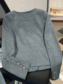 Franclia Women's Autumn And Winter Long Sleeves Buttoned Decorative Pockets Solid Color Simple Daily Wear Tweed Jacket Coats Fall Cloth For Women - Grey - View 2