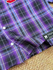 Manfinity VCAY Men's Casual Plaid Patchwork Woven Shirt, Spring/Autumn, Fall, Couple Things - Blue - View 4