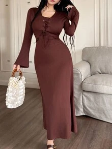 Modelyn Vestido casual con nudo y bajo de sirena sexy para mujeres - Púrpura malva - Ver 4