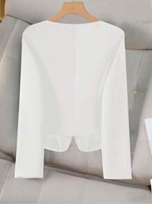 GlowEve CURVE Plus Size Solid Color Front Button V-Neck Elegant Office Wear Long Sleeve Blazer Fall Cloth For Women - White - View 2