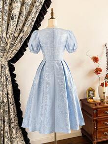 Vintamour 复古优雅女装 花卉提花纹理缎面拼布珍珠水钻紧身胸衣 节日派对茶道 秋装 女装秋装 女装秋装 女装秋装 女装秋装 女装秋装 女装冬装 女装冬装 女装冬装 圣诞女装 女装圣诞装 女装圣诞装 圣诞派对礼服 圣诞礼服 派对礼服 优雅礼服 - 藍色 - 查看 4