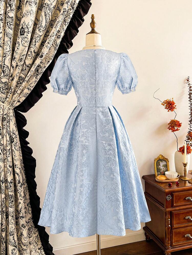 Vintamour Vintage Elegant Women's Dress Floral Jacquard Textured Satin Patchwork With Pearl Rhinestone Bustier Holiday Party Tea Ceremony Autumn Clothes Fall Clothes For Women Fall Outfits For Women Autumn Outfits For Women Fall Dresses For Women Winter Dress Women Winter Clothes For Women's Winter Clothes Christmas Women's Clothing Christmas Clothes For Women Christmas Outfit For Women Christmas Party Dress Christmas Dress Party Dresses Elegant Dresses New Year Valentine - Blue - View 4