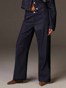 Athîral Women's Casual Commuter Low-Waist Straight-Leg Jeans - Navy Blue - View 1