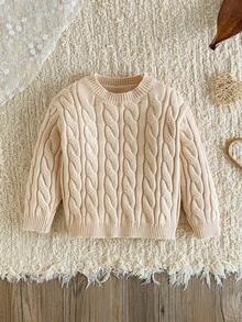 幼儿男童扭纹简约套头毛衣，日常穿着