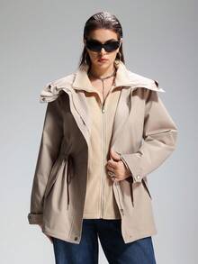 LYSMO 大码三合一户外防风外套，带可拆卸保暖内衬，收腰设计，休闲风格女式防水夹克，女士三合一外套，功能性休闲夹克，秋冬季 - 米色 - 查看 5