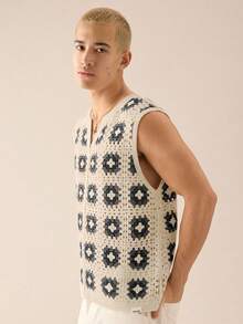 SWAVVY 男士针织时尚休闲宽松无袖毛衣，适合秋冬 - 彩色 - 查看 3