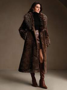 Anewsta 卡其色十字双色仿毛领厚款时尚百搭秋冬夹克 - 棕色 - 查看 9