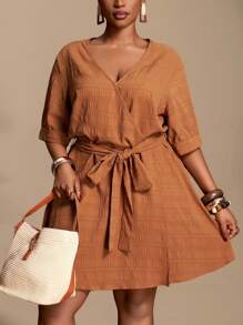 Slaydiva Women's Plus Size Brown Summer Smart Casual Everyday Dresses,Autumn Winter New Arrivals Fall Clothes For Halloween Birthday Business Casual Woman - Brown - View 3