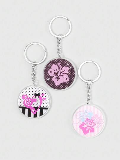 Kawaii 3 pièces Porte-clés avec emblème de note de musique et fleur