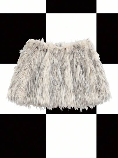 Y2Kool Damen Kunstfell Mini Rock, Y2K Streetwear, Sexy, Party, Alltag, geeignet für Halloween, Schulanfang, Herbst/Winter Flauschiger Rock Fellrock Fellshorts Kombinationsidee Lässiger Flauschrock Stilvolle Bekleidungskollektion Neujahroutfits