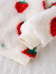 Cozy Pixies Baby Girl Strawberry Pattern Thermal Lined Crew Neck Long Sleeve Pullover Sweatshirt, Autumn/Winter Fall