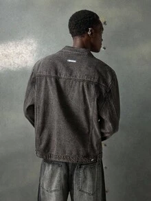 NEON BLANC Men's Casual Dropped Shoulder Loose Shiny Long Sleeve Jacket, For Fall Winter - Grey - View 3