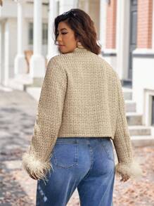 Vionelle Plus Size Elegant Commuter Faux Fur Cuff Cropped Jacket Fall Winter Cloth For Women Winter Autumn - Multicolor - View 2
