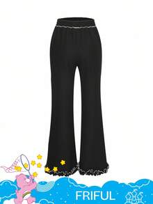 FRIFUL SHEIN X Care Bears Quần dài họa tiết gấu bo gấu cạp chun rộng rãi cho nữ - màu đen - Xem 11