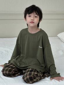 DAZY 2 件套幼儿男童长袖上衣和裤子睡衣套装，秋季 - 綠色 - 查看 5
