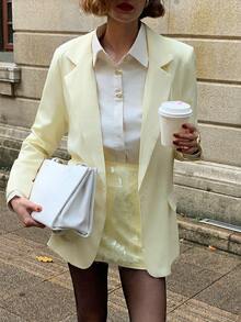 Siren Gaze Fall Women Clothes 2025 New Arrival! Women's Cream Yellow Loose Fit Office Blazer, Thin & Versatile For Business Casual, Commute, Teacher - Old Money Style With Button Details, Must - Have For Autumn Work & Daily Outings Elegant