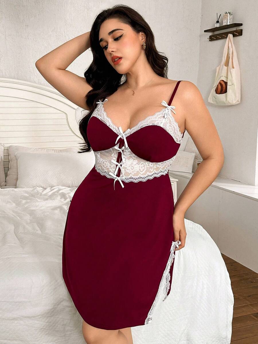 SHEIN Vestido de tiras con parches de encaje para tallas grandes - Multicolor - Ver 1