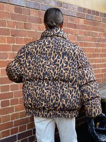 DAZY Leopard Print Padded Coat, Warm & Thick For Women, Autumn/Winter Jacket - Khaki - View 8